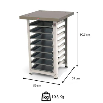 Kit Mesa de Apoio Suporte Forno PRP-004 e Assadeira Progás MES004 + 8 Assadeiras Imeca 35x35cm