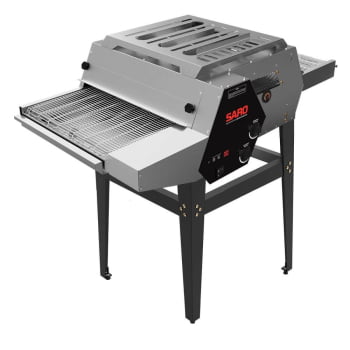 Forno Assador Esteira Saro Aço Inox Elétrico Para Pizzas De 50cm 5 Velocidades Com Base 220v FE5022