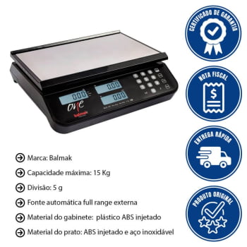 Balança Digital Comercial Balmak One Elco-15 Cap 15kg/5g Com Bateria Display LCD PA1531