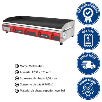 Chapa Bifeteira Profissional Metalcubas A Gás CBG1200 PRO 120cm 9,5mm 12030G(10355)