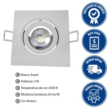 Luminária Led Avant Spot Authentic Quadrada 3W BR6500k Bivolt 250 Branco 865441376