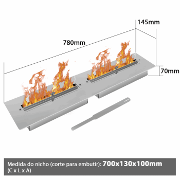 Q80 Lareira ecologica para embutir 80cm de abertura da chama