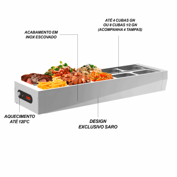 BFM1011 Buffet térmico de Mesa aquecido Inox 10 cubas com tampa 127V