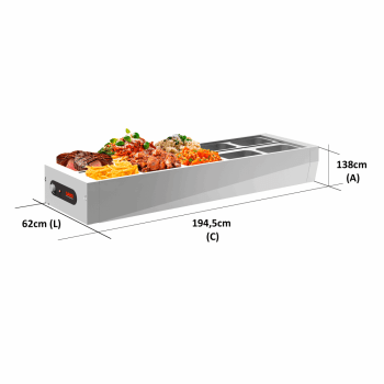 BFM1011 Buffet térmico de Mesa aquecido Inox 10 cubas com tampa 127V
