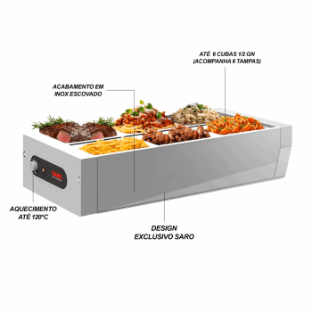BFM622 Buffet térmico de Mesa aquecido Inox 6 cubas com tampa 220V