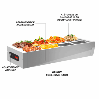 BFM811 Buffet térmico de Mesa aquecido Inox 8 cubas com tampa 127V