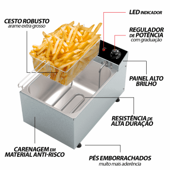 FR22 Fritadeira eletrica 3000W 1 cuba 5,0 litros 220V 50-60 Hz