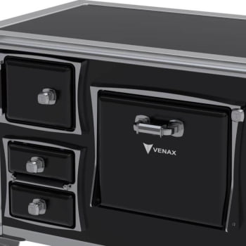 Fogão A Lenha Venax Gii N°1 Premium Preto Saída Lado Esquerdo Chapa De Vitrocerâmica 34978