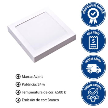 Kit 10 Plafon Painel de Led Avant Pop 24W Branco 6500K 1680 Lúmens Quadrado de Sobrepor 30x30cm Bivolt