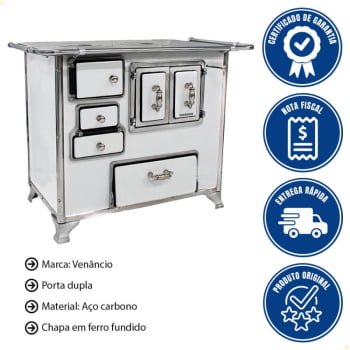Fogão a Lenha Venâncio Tradicional Branco Gabinete Nº02 Lado Direito Porta Dupla Sem Tampa 2GDTBRPD
