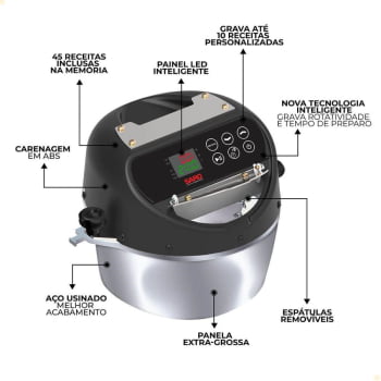 Panela Misturadora Elétrica Inteligente Saro Em Inox 4 Litros Bivolt Digital PA4I
