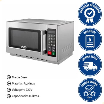 Micro-ondas Industrial Saro Em Aço Inox 34L Digital 220V 1000W MC22