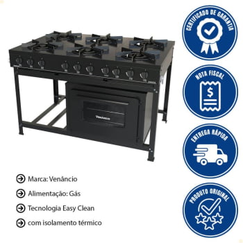 Fogão Industrial Venâncio a Gás Bravo 6 Bocas com Forno Preto BR6BFPR