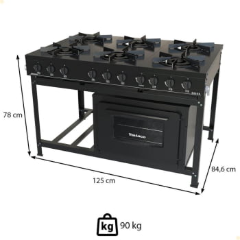 Fogão Industrial Venâncio a Gás Bravo 6 Bocas com Forno Preto BR6BFPR