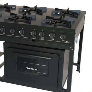 Fogão Industrial Venâncio a Gás Bravo 6 Bocas com Forno Preto BR6BFPR