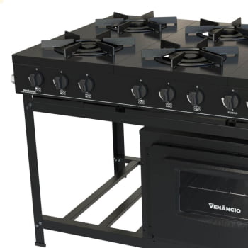 Fogão Industrial Venâncio a Gás Bravo 6 Bocas com Forno Preto BR6BFPR