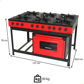 Fogão Industrial Venâncio a Gás Bravo 6 Bocas com Forno Vermelho BR6BFVM