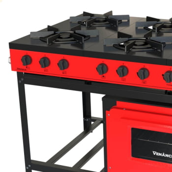 Fogão Industrial Venâncio a Gás Bravo 6 Bocas com Forno Vermelho BR6BFVM