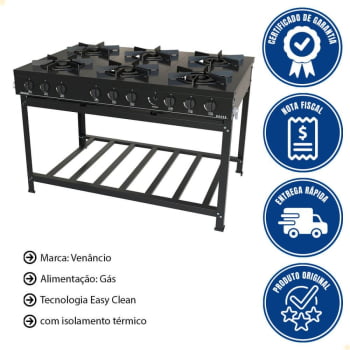 Fogão Industrial Venâncio a Gás GLP Bravo 6 Bocas Preto BR6BPR