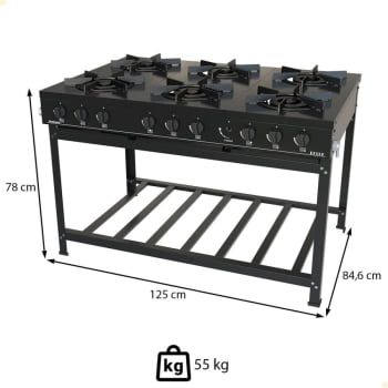 Fogão Industrial Venâncio a Gás GLP Bravo 6 Bocas Preto BR6BPR