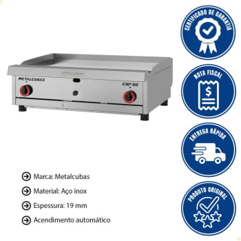 Chapa Bifeteira Premium A Gás Metalcubas Acendimento Automático CHP 90 G2