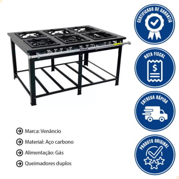 Fogão Industrial A Gás GN Maxi 6 Queimadores Duplos Venâncio 33025