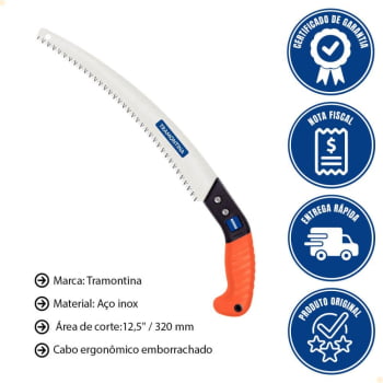 Serrote de Poda Metálico Fixo Tramontina Lâmina 12,5" /320 mm Cabo Ergonômico Emborrachado 78376001