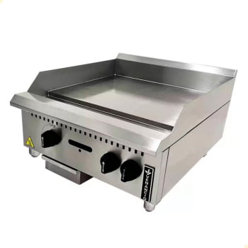 Chapa a Gás Industrial de Mesa Venâncio Aço Inox Manual 60cm Prime 19mm Profissional PCM060G-ME