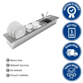 Calha Úmida Organizadora Saro De Embutir Em Inox 90cm Com 5 Módulos CL90