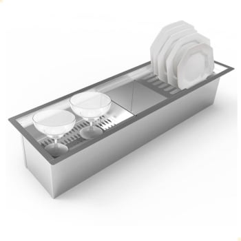 Calha Úmida Organizadora Saro De Embutir Sobreposta Em Inox 65cm Com 3 Módulos CL65