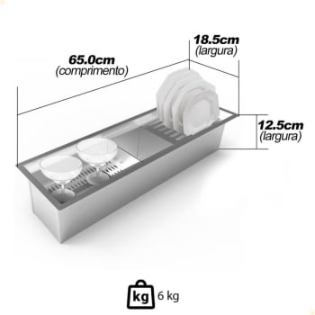 Calha Úmida Organizadora Saro De Embutir Sobreposta Em Inox 65cm Com 3 Módulos CL65