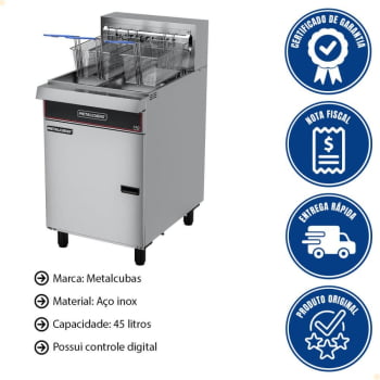 Fritador Industrial Elétrico Metalcubas FAO 3C Duplo Zona Fria Água e Óleo 380V Trifásico 45L