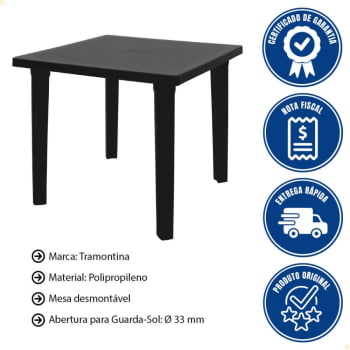 Mesa Tramontina Sancho 80 x 80 cm em Polipropileno Preto 92313/009