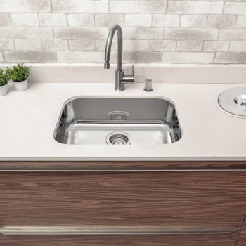 Cuba de Embutir Tramontina Lavínia 48 BL Prime Aço Inox Alto Brilho 48x34 cm com Válvula e Sifão