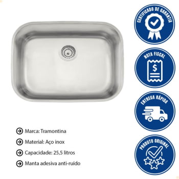 Cuba de Embutir Tramontina Lavínia 48 BL Prime Aço Inox Acetinado 48x34 cm com Válvula e Sifão