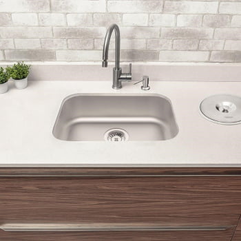 Cuba de Embutir Tramontina Lavínia 48 BL Prime Aço Inox Acetinado 48x34 cm com Válvula e Sifão