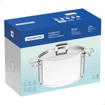 Espagueteira Tramontina Brava 24 cm 6,1 L em Aço inox com Fundo Triplo Tampa e Alças 62417240