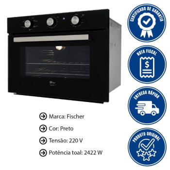 Kit Forno Elétrico Fischer Infinity Embutir 50L 5 Funções + Micro-ondas Infinity 25L Preto 220V