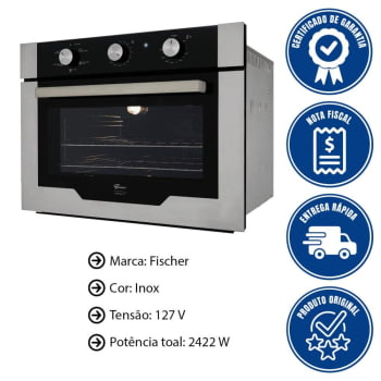 Kit Forno Elétrico Fischer Infinity Embutir 50L 5 Funções Inox + Micro-ondas Infinity 25L Inox 127V