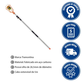 Kit Colhedor De Frutas Tramontina Pequeno 77819121 + Cabo Metálico Extensível 5 m Tramontina 