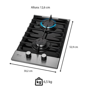 Cooktop Fischer Platinium 2 Queimadores A Gás GII Trempe Ferro Fundido Vidro Preto Bivolt 3379592120