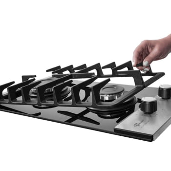 Cooktop Fischer Platinium 2 Queimadores A Gás GII Trempe Ferro Fundido Vidro Preto Bivolt 3379592120