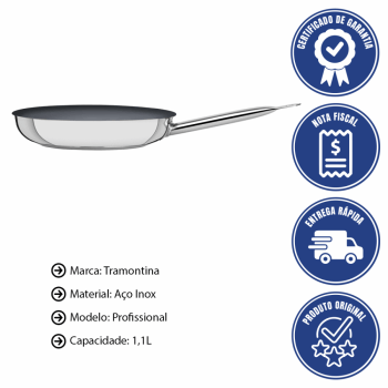 Frigideira Rasa Tramontina Profissional Em Aço Inox Com Fundo Triplo Grafite 20cm 1,1L 62633206