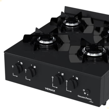 Fogão de Mesa 4 Bocas Venax Grand Petit Line Preto Gás GLP Bivolt 25999