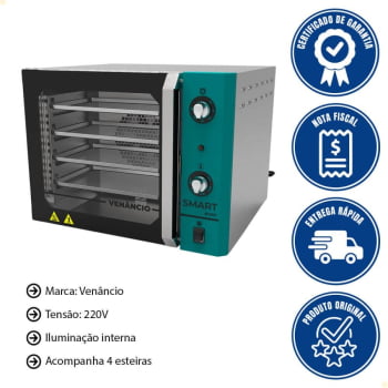 Forno Industrial Convector Venâncio Elétrico Smart Basic Azul Turq 4 Esteiras 220v Com Cavalete