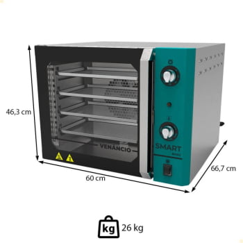 Forno Industrial Convector Venâncio Elétrico Smart Basic Azul Turq 4 Esteiras 220v Com Cavalete