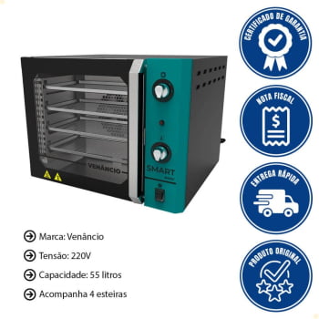 Forno Industrial Convector Venâncio Elétrico Smart Basic Azul 4 Esteiras 220v Com Cavalete