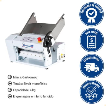 Cilindro Laminador de Mesa Gastromaq CLI 390 Bandeja Inox Capacidade 4KG Monofásico Bivolt