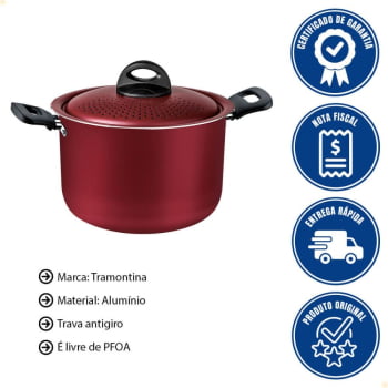 Espagueteira Tramontina Loreto em Alumínio Revestimento Antiaderente Starflon Max Vermelho 22cm 5,7L