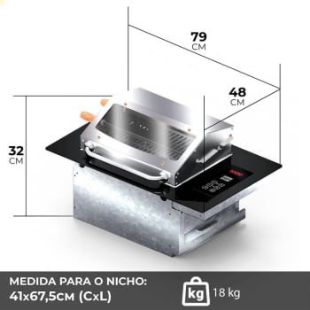 Churrasqueira Cooktop Elétrica Digital De Embutir Saro 79x48x32cm Acabamento Em Inox 127V CHED11